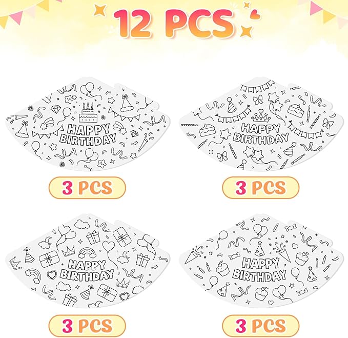 WERNNSAI Birthday Party Hats - 12 Pcs Birthday Party Supplies Cone Hat Headbands Colorful Paper Party Hats for Kids