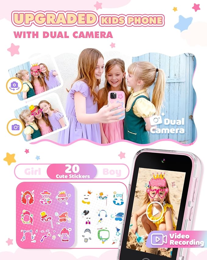 Kids Smart Phone for Girls, 3.5" Touchscreen Kids Phone Toy with Dual Camera, Christmas Birthday Gifts for Girls Age 3-8, Toddler Learning Toys for 3 4 5 6 7 8 Year Old, ABC Learning, Habit Tracker