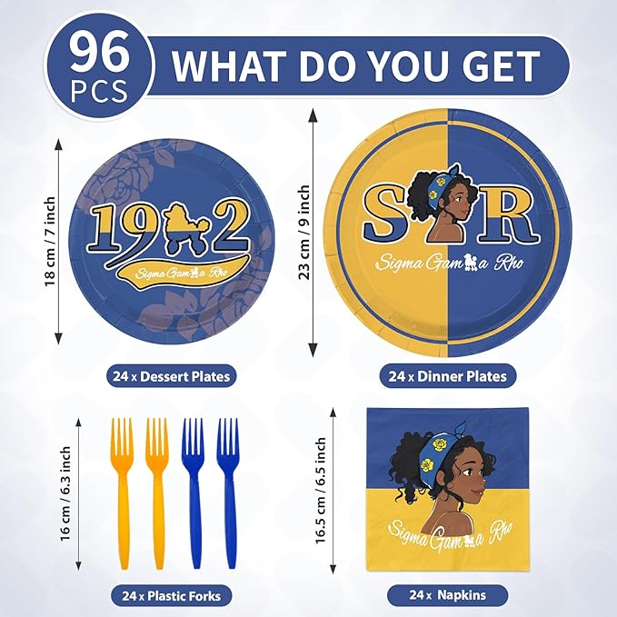 96 Pcs Sigma Sorority Party Supplies Blue and Yellow Plates and Napkins Sorority Society Tableware Set for Girls Birthday Ramadan Graduations Party Supplies, Serves 24