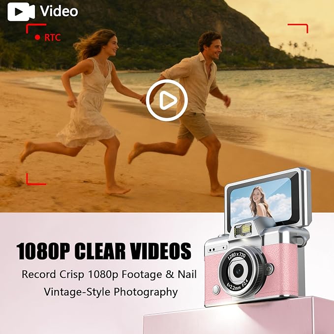 32GB Keychain Camera, Ultra-Light 25g Compact 1080P HD Video Recorder, Portable Toy Camera, Travel Party Accessory, Mini Entertainment Clip-on Camcorder for Daily Fun（Pink