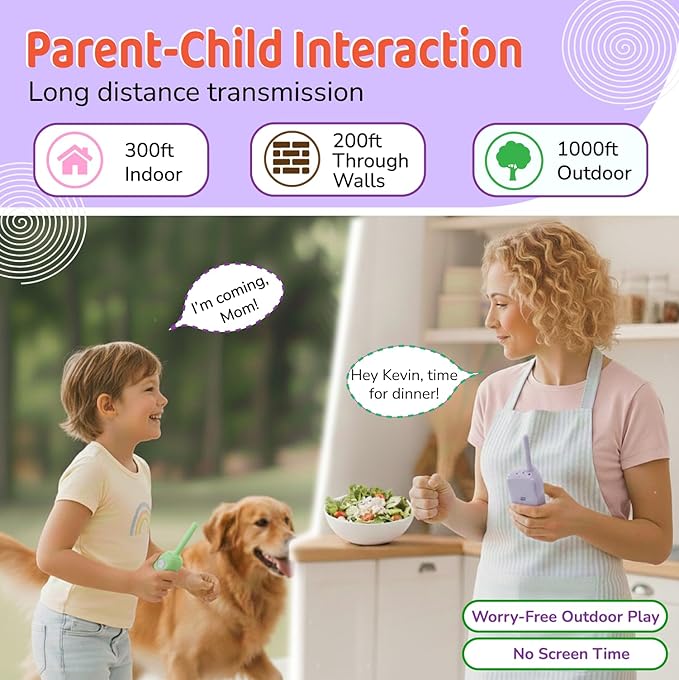 LEENK Video Walkie Talkies for Kids 2 Pack – Rechargeable Video Intercom Handheld, Indoor & Outdoor Range, Easy Use for Ages 3-12, Eco ABS, Clear Voice & Long Distance Communication (Green & Purple)