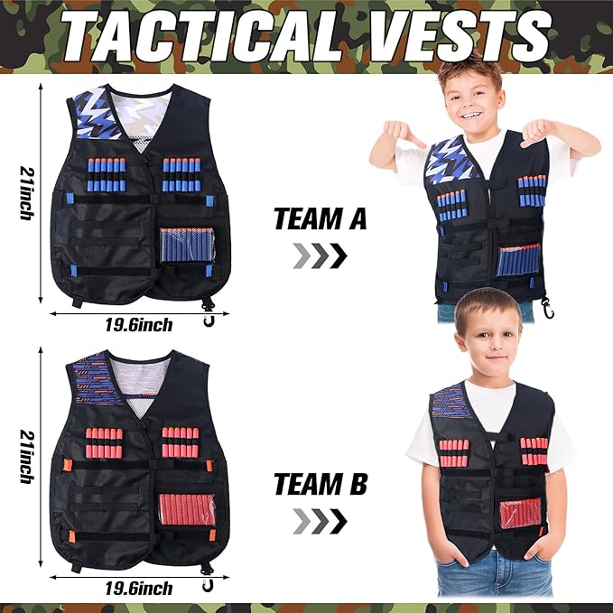 Sosation 16 Sets Kids Tactical Vest Compatible with Nerf Party Favor Accessories, Face Mask Wrist Ammo Holder Toy Gift Supplies Boys (Orange and Blue)