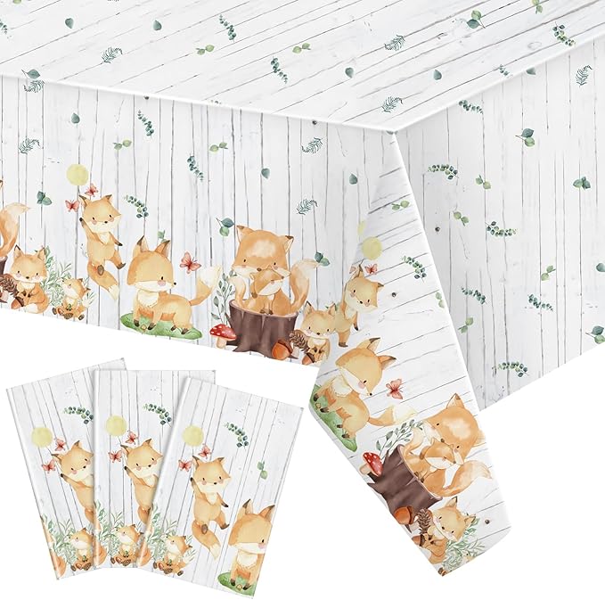 Oudain 3 Pcs Woodland Animals Plastic Tablecloth Forest Wild Creatures Baby Shower Table Covers for Woodland Themed Birthday Table Decoration Neutral Gender Reveal Decor Supplies 51 x 86.6 Inch