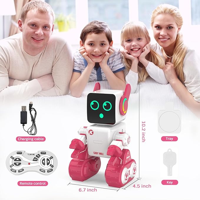 okk Robot Toys for Kids, Programmable Remote Control Robot, Interactive Toys with Coin Bank, LED and Tray, Walking Talking Singing Dancing Gift for Boys Girl（Pink）