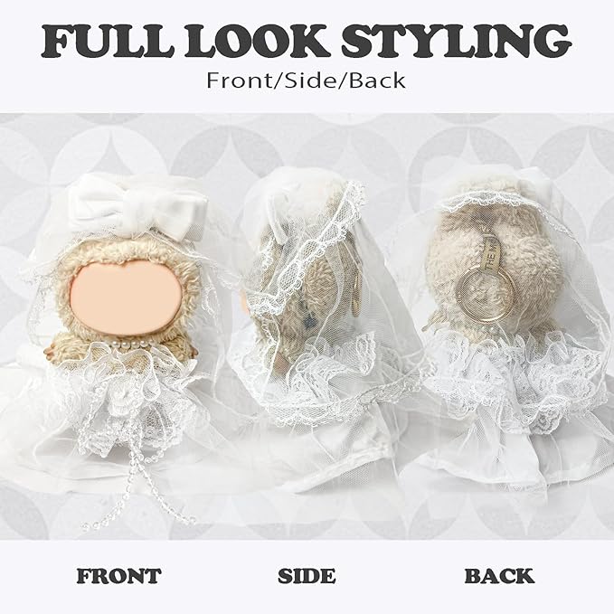 Clothes Compatible with LABUBU Doll - 4PCS Wedding Dress Set, 17cm Doll Clothes Designer Outfit for Bridal Theme, Cute Stylish Accessories for Labubu, No Doll (Ivory Bridal Charm)