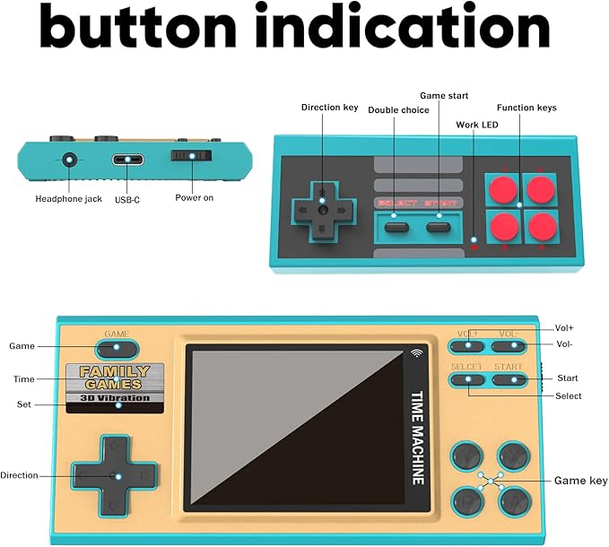 EASEGMER Handheld Games for Kids, Built-in 198 Classic Plug and Play Games, 3 Inch Portable Video Games Player Best Kids Electronic for Boys Ages 4-12 (Blue)