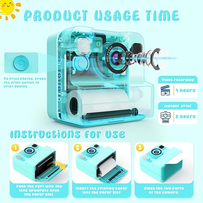 Kids Camera Instant Print :Flip-Up Camera Gift for Girls Ages 3-16 (for Christmas Or Birthday),1080P Hd Children Digital Video Instant Print Cameras with 3 Rolls Paper & 32Gb-Green