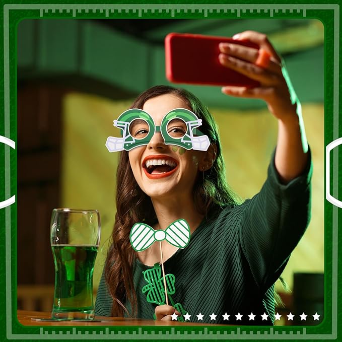 32 Pcs Football Party Decorations Touchdown Paper Glasses Frame It's Game TIME Photo Booth Props Eyeglasses for Sports Football Theme Birthday Baby Shower Favors Supplies