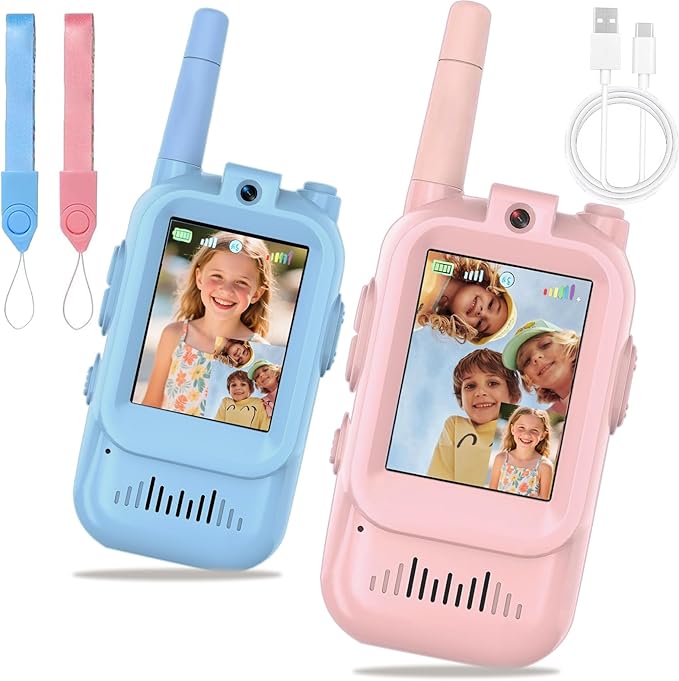 Video Walkie Talkies for Kids 2 PCS, Long Range Kids Walkie Talkies, Rechargeable Video Call Toys for Indoor Camping Hiking Travel, Christmas Birthday Boys Girls Age 3-5 (Blue/Pink)