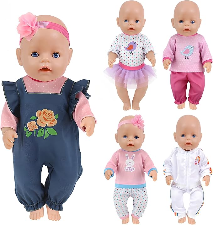 14-18 Inch Baby Doll Clothes 5 Sets Accessories Dress with Hats Socks for New Born 43cm Toy Baby Doll 14-16 Inch/15 Inch/18 Inch/Girl&Boy