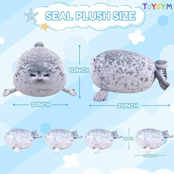 Chubby Blob Seal Pillow Cute Seal Plush with 4 Baby Plushies in Her Tummy, Soft Cotton Stuffed Animals Toy Gifts for Kids