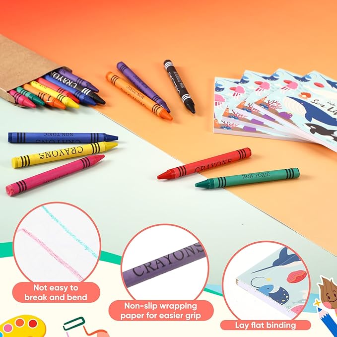 270 Pcs Under the Sea Mini Coloring Books Bulk with 30 Pcs 8 Colors Crayons Ocean Animals Coloring Book DIY Art Drawing Book Set for Kids Activities Party Favors DIY Craft