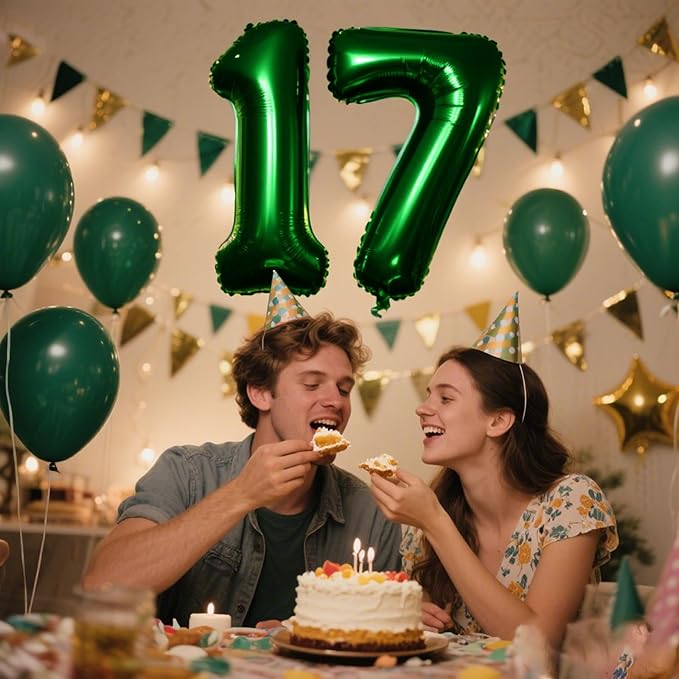 40 Inch Green Number 17 Digital Balloon,Jumbo Mylar Foil Helium Balloon for 17 Balloons for Birthday Party,Wedding Anniversary Party Decorations