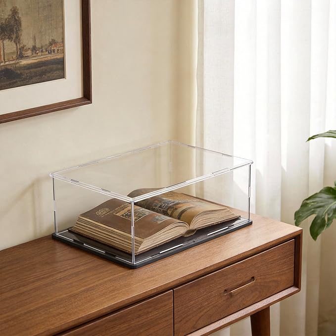 Display Case for Book & Stamps, Flat Acrylic Box for showcaseing Coins, Cards, Photos, Album, Jewellery, Books and Collectibles 16 (L) × 10 (W) × 5 (H) inch