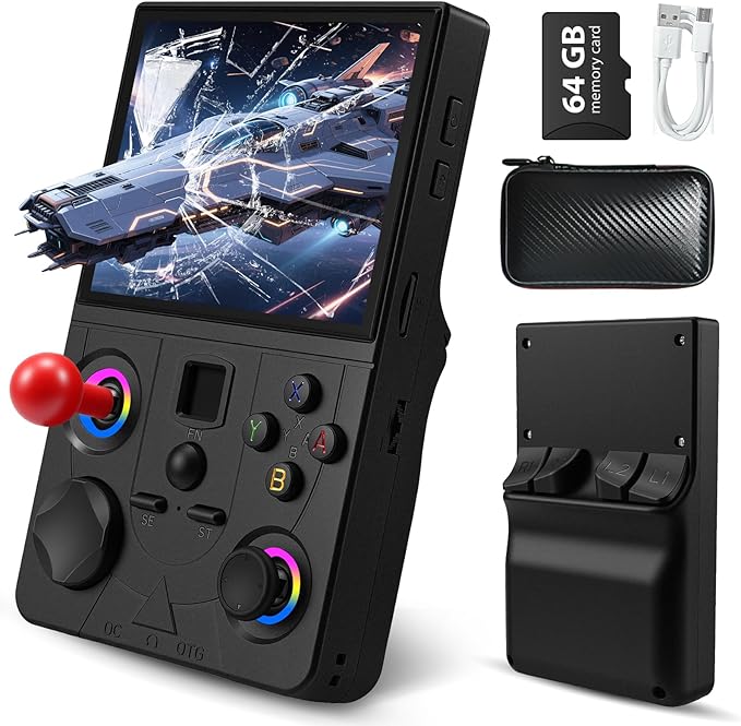 Retro Handheld Game Console, DC35V Retro Gaming Console 3.5’’IPS Screen Open Source Linux System Built-in 20000+Classic Games, 20+Emulators, Portable Video Gaming Console with 4000mAh Battery (Black)