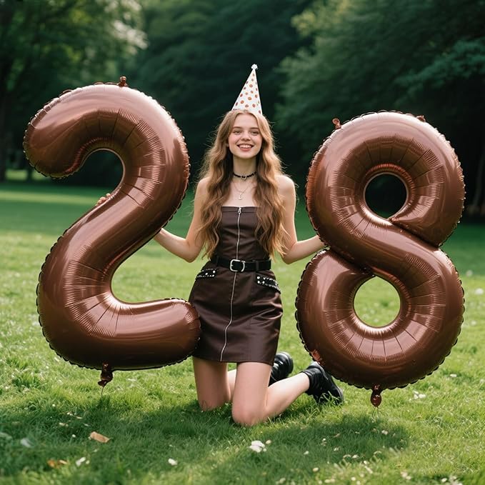 40 Inch Dark Brown Balloon Number 28,Chocolate Jumbo Mylar Foil Helium Balloon for 28th Digital Balloons for Birthday Party,Wedding Anniversary Party Decorations