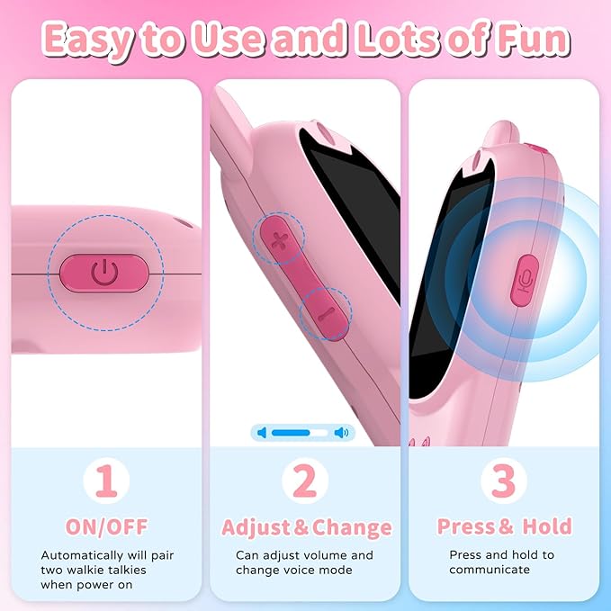 Video Walkie Talkies for Kids, Handheld 2 Pack Rechargeable Video Intercom Kids Walkies Talkies, Indoor Outdoor Toys for Family Games, Outside, Camping, Hiking for Boys Girls Ages 3-12 (Pink+Blue)