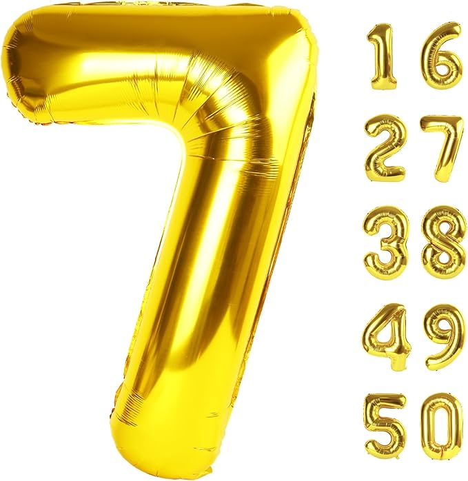 40 Inch Gold Balloon Number 7 First Birthday Jumbo Mylar Foil Helium Balloon for 17 27 37 Birthday Digital for 70th Party Wedding Anniversary Party Decorations