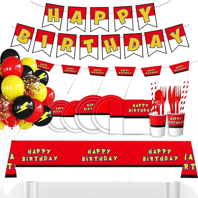 196Pcs Cartoon Animation Birthday Party Supplies Decorations for Birthday,Cartoon Theme Party Favors Including Banner, Plates, Cups, Napkins, Cutlery and Tablecloth for 24 Guests
