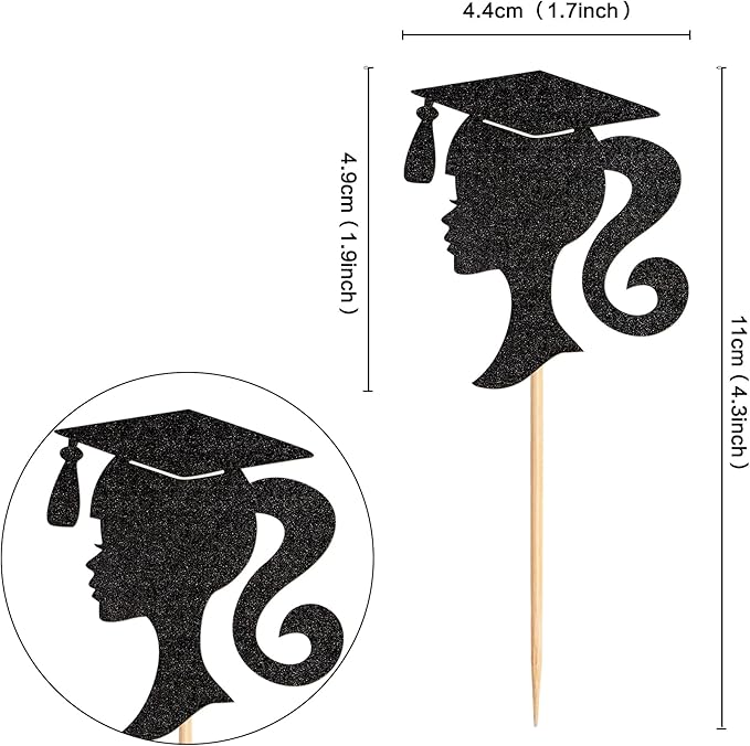 24pcs 2026 Black Female Student Graduation Cupcake Toppers Girls Graduate Silhouette Cupcake Picks 2026 Students Graduation Theme Party Cake Decorations Supplies
