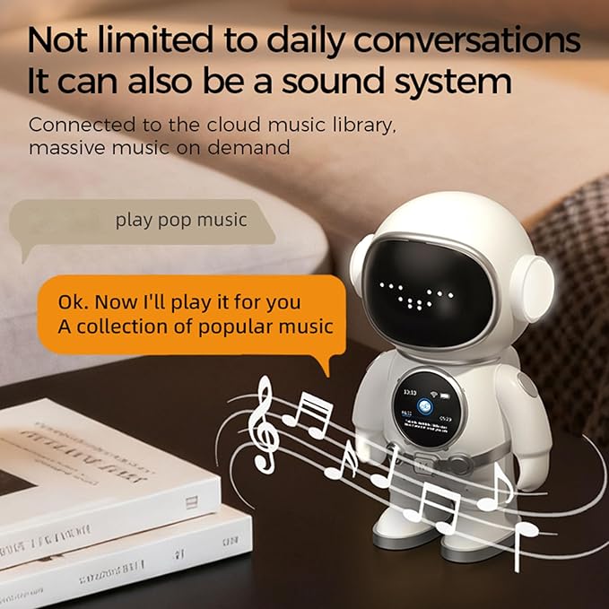 AI Smart Robot, Interactive Educational Companion with WiFi Speaker, LED Facial Expressions Voice Control for Kids Learning Home