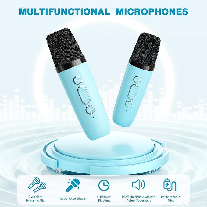 Mini Karaoke Machine with 2 Wireless Microphones, 2026 TOP Kids Portable Bluetooth Karaoke Machine for 3, 4, 5, 6, 7, 8, 9,10,11,12+Year Old, Christmas Birthday Gifts for Girls Boys Adults Home Party