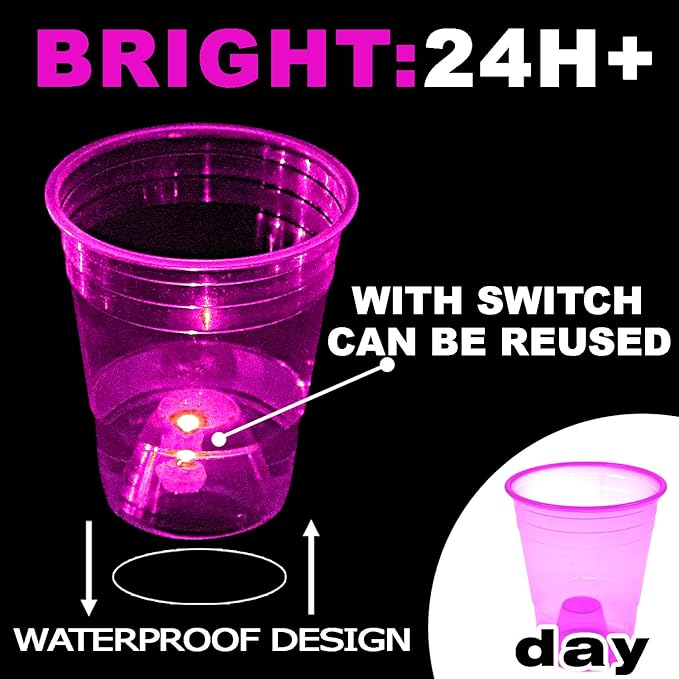 mishunyus 24-Pack 16oz Glow in The Dark Party Cups - Reusable Plastic Cups for Neon Party Decorations, Birthday Celebrations (16th-80th), Weddings, BBQ, Beach & Holiday Events - 7 Vibrant Colors