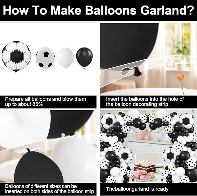 GRESATEK Soccer Balloon Arch Garland Kit, Black White Balloons Decorations with Soccer Foil Balloons for Men Women Teen Kids Soccer Football Theme Birthday Party Decor Supplies