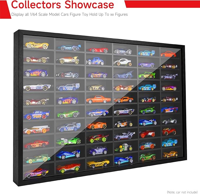 SIXPOINTS Diecast Model Car Display Case ,1/64 Scale Hot Wheels, Matchbox Toy Cars Organizer Storage Cabinet Wall Mount with Acrylic Glass Door, Stores up to 60 Cars