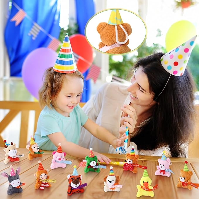 Skylety 50 Pcs Mini Stuffed Animals Bulk Cute Safari Jungle Small Plush Doll Toy Set Tiny Plush Keychain Decoration for Easter Party Favor Gift Carnival Classroom Prize(Birthday Animals,Classic Color)