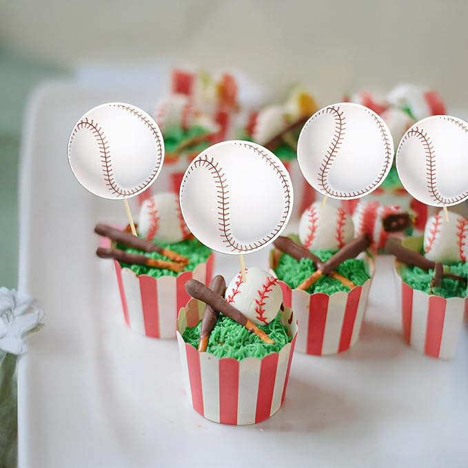 Gyufise 36Pcs Baseball Cupcake Toppers Assembled Sport Theme Ball Cupcake Picks Baseball Theme Baby Shower Kids Birthday Party Cake Decorations