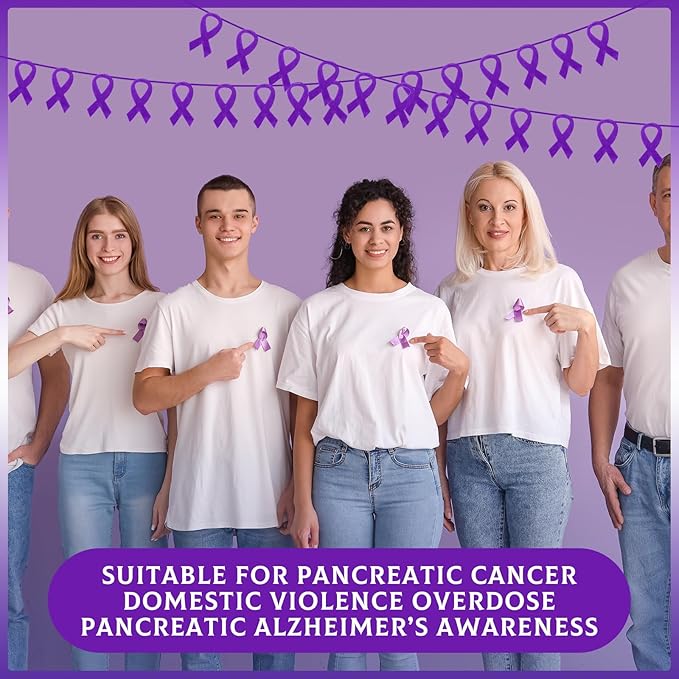 VitalCozy 10 Pcs Ribbon Awareness Banner 13.1 ft Ribbon Garland Cancer Awareness Decor Cancer Free Decorations for Society Events Groups Fundraisers Party Supplies(Purple)