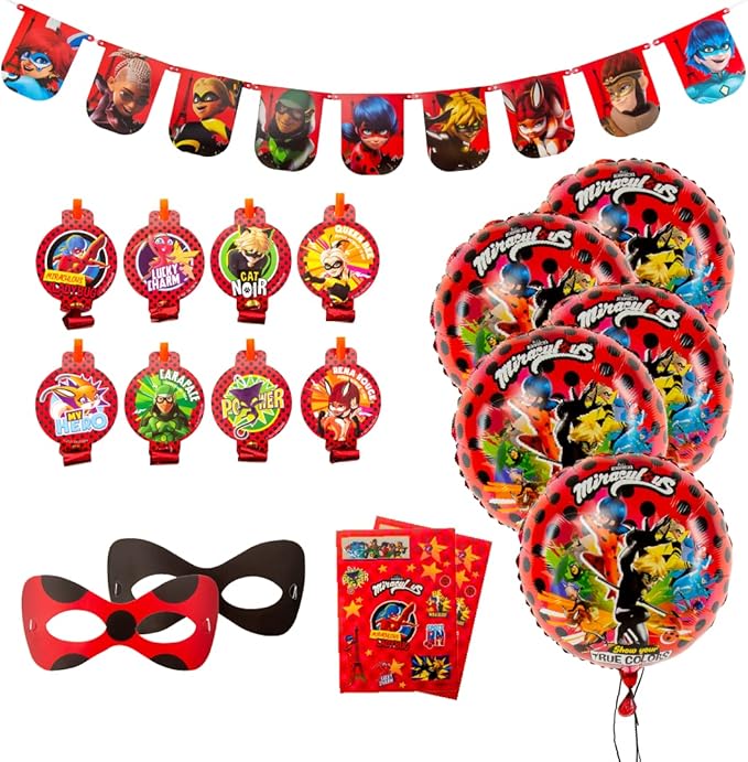 Mighty Mojo Miraculous Ladybug Mask Set for Dress Up, Pretend Play, Birthday Parties – Includes 10 Masks - Celebration, Party, Toddlers Cat Noir Party Supplies Officially Licensed Red One Size