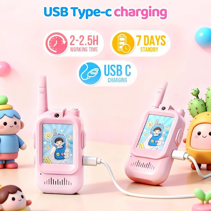 Video Walkie Talkies for Kids Toys, for Grandkids, 2 Pack HD Kids Walkie Talkies Long Range Toddler Camera Games, Parent-Child Interaction Girl Outdoor Toys