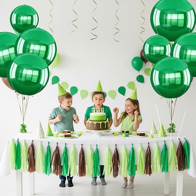 TONIFUL 16Pcs Large Green 4D Giant Round Foil Balloon 4D Mirror Metallic Mylar Sephere Balloons for Christmas New Year Birthday Party Graduation Wedding Baby Shower Decoration Supplies(Mix Sizes)