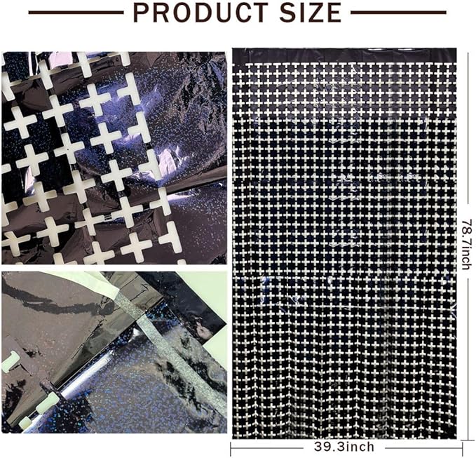 Square Tinsel Curtain Party Backdrop - 10pcs Glitter Foil Fringe Curtain Party Decor Black Photo Booth Backdrop Streamers for Halloween, Christmas, Birthday, Graduation, Wedding Party Decorations