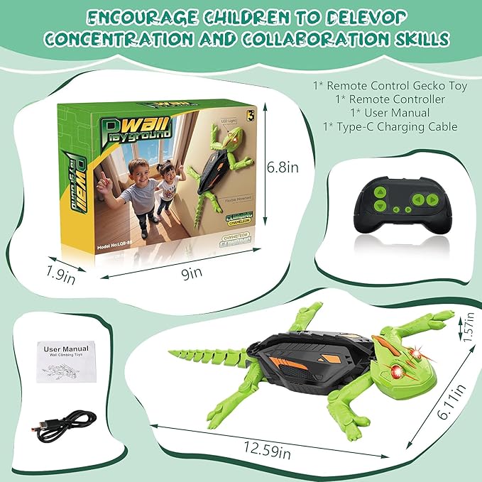 Wall Crawler Gecko RC Toy for Age 8-13 - Realistic Remote Control Lizard Wall Climbing Toy, Birthday Gifts for Boys Age 4-8, Fun and Novelty Toys for Kids Girls & Boys