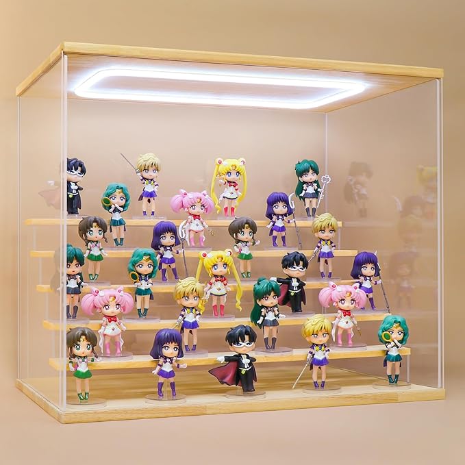 Clear Acrylic Display Case for Figure with Led Light, 6 Tier Display Stand Dustproof Showcase Display Cases for Collectibles Storage Organize Box(Large 6 Tier-W*D*H-19.7"x12.6"x16.5"inches)