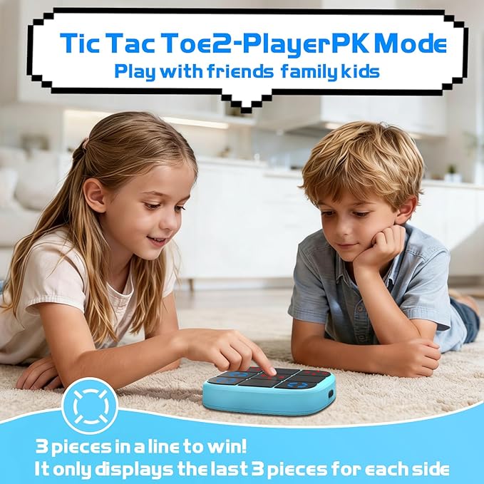 Rechargeable Tic-Tac-Toe Bolt Game, Upgraded 4-in-1 Handheld Puzzle Console, Electronic Educational Memory Game, Portable Travel Car Ride Board Games for Kids Adults (Blue)