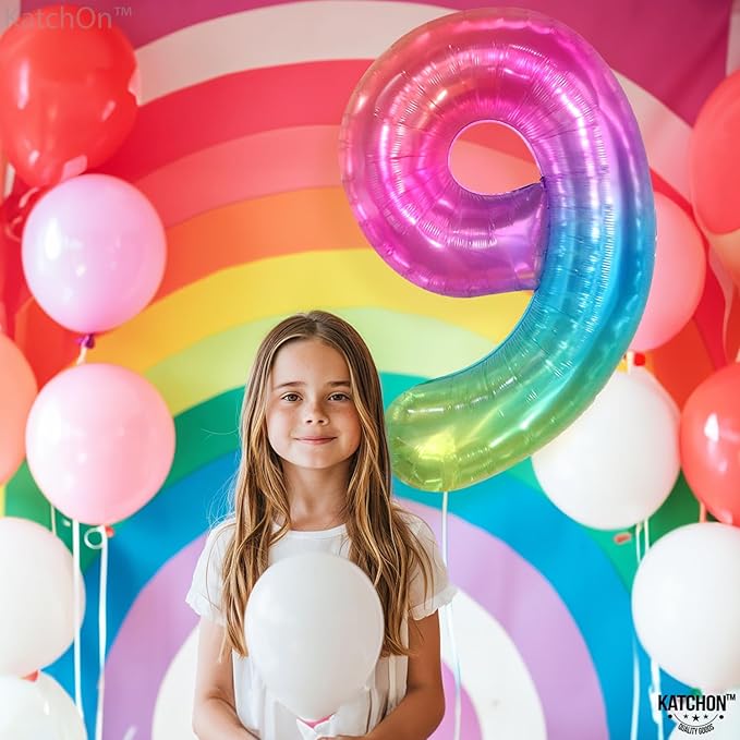 KatchOn, Rainbow Number 9 Balloon - 40 Inch | Foil 9 Birthday Balloon for 9th Birthday Decorations | Number Balloons for Anniversary Decorations | Rainbow Party Decor