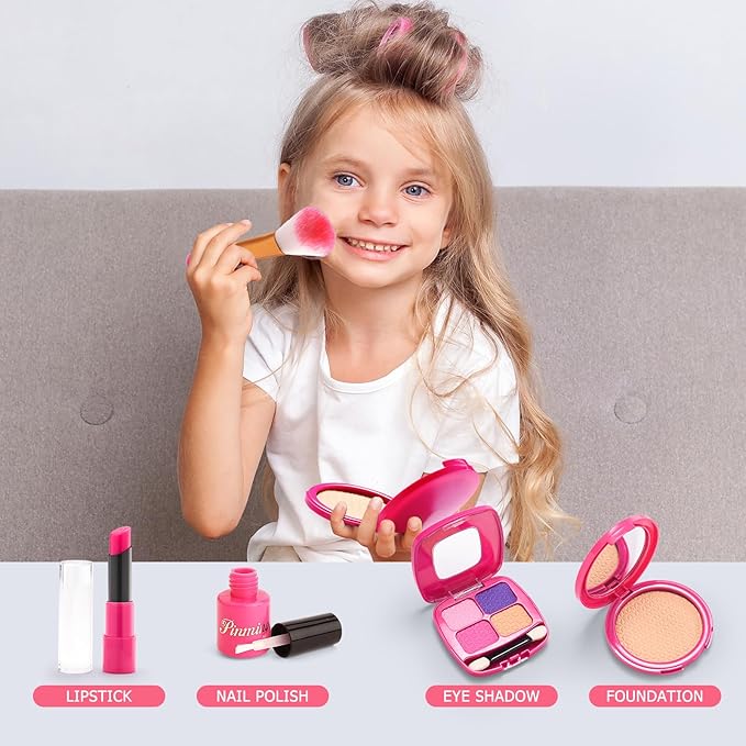 Little Girl Purse with Pretend Makeup Kit, Toddler Purses with Accessories, Kids Play Make up Toy with Handbags, Pink Princess Kit Gifts Toddler Girls Toys for 3 3-5 4-6 3 4 5 6 7 8 Year Old