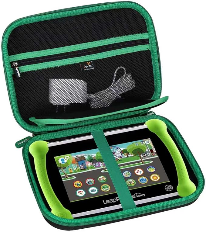 Aproca Case Compatible with Leapfrog LeapPad Academy Kids’ Learning Tablet/Epic Academy Edition/LeapPad Ultimate, Portable Storage Bag for Accessories -Black with Green Zipper