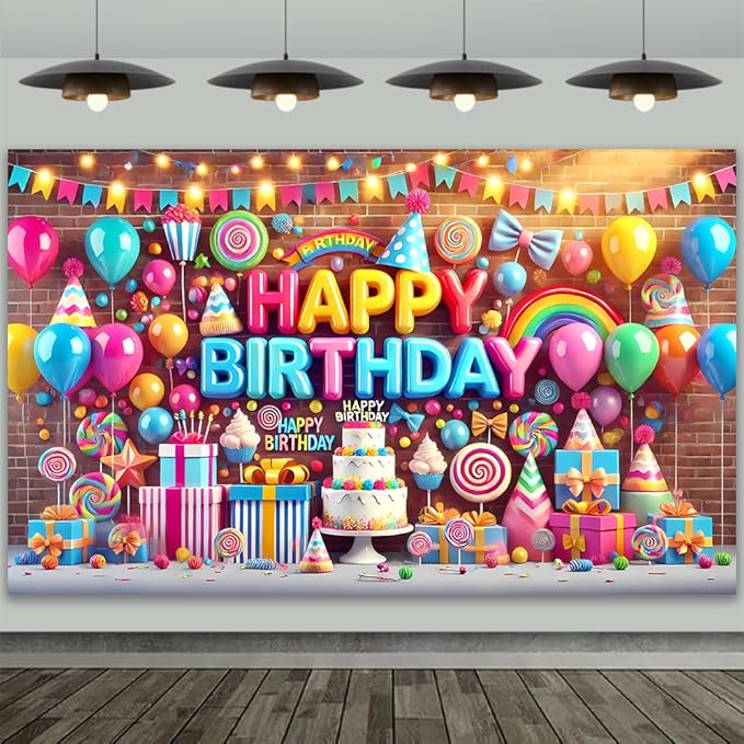 Colorful Birthday Party Backdrop Bright Happy Birthday Banner Vivid Photography Background for Kids Teens Party Supplies 70.8 x 47.2 Inch