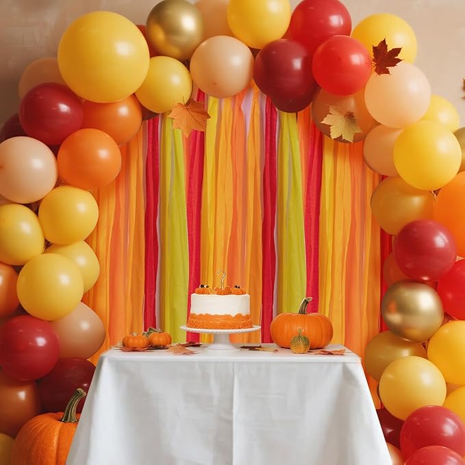Orange Streamers Party Decorations, 8 Rolls Red Orange Yellow Crepe Paper Streamers for Thanksgiving Party Decorations, Birthday & Home Backdrop Decorations