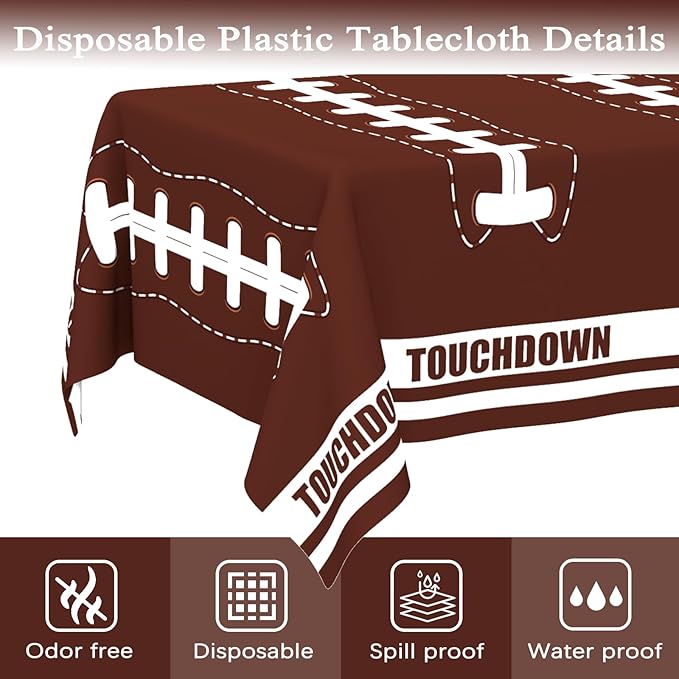 WNINK 4 Pack Football Decorations - Disposable Tablecloth Plastic Table Cover for Football Themed Games Birthday Party - 54 X 108 Inch