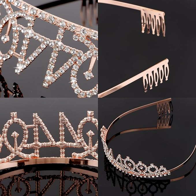 CIEHER 44th Birthday Crown & Sash Set + Pearl Pin, Fabulous 44 Birthday Tiara, Decorations & Gifts for Women
