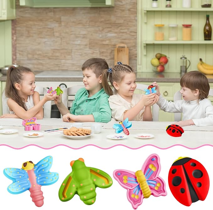 60 Pcs Plaster Painting Fairy Art Party Favors for Kids DIY Statues Craft Butterfly Insect Activities Birthday Supplies with Magnet Brushes Palette Organza Bag Gifts