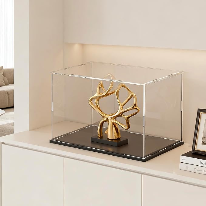 Large Acrylic Display Case for Figures, Clear Acrylic Box with Black Base for showcaseing Miniature, Toys, Collectables and Dolls 16 (L) × 13 (W) × 13 (H) inch