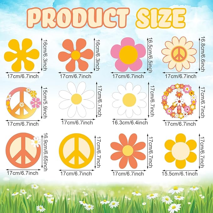 60s 70s Hippie Party Decorations Foil Swirl Decorations, 60s 70s Peace out Sign Groovy Retro Party Retro Flower Cutouts Peace Sign Hanging Swirls Ceiling for Hippie Groovy Birthday, 30 Count(Lovely)