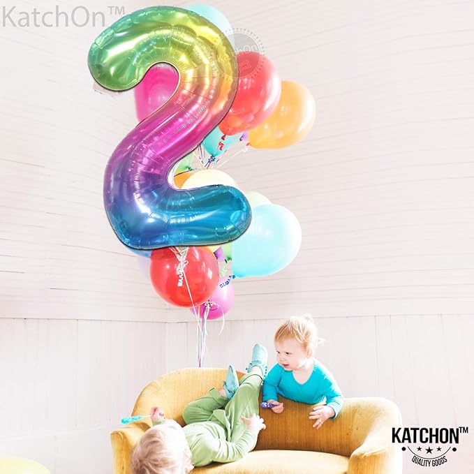 KatchOn, Giant Jelly Number 2 Balloon - 40 Inch | 2nd Birthday Decoration for Girl | 2 Balloon Number for Rainbow Birthday Decorations | Number Balloons for Happy Anniversary Decorations